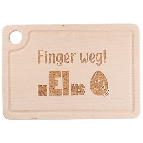 Spruchreif · Schneidebrett aus Holz Mit Witziger Gravur und Griffloch · Frühstücksbrett Mit Eierhalter · "Finger Weg! mEIns" Spruchreif · Schneidebrett aus Holz Mit Witziger Gravur und Griffloch · Frühstücksbrett Mit Eierhalter · "Finger Weg! mEIns" von Spruchreif