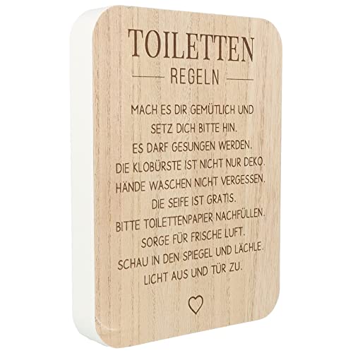 Spruchreif | Spruchtafel | Deko-Tafel mit lustigem Spruch | Holzaufsteller mit Spruch | Deko Aufsteller mit Schriftzug | Schild mit Gravur | Lustige Geschenkidee Freunde Familie | Toilettenregeln von Spruchreif