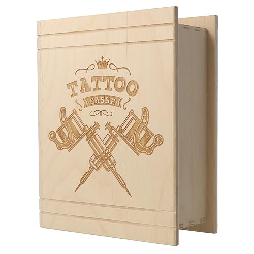 Spruchreif · Spardose Buch aus Holz mit Gravur Tattookasse · Geldgeschenk Sparbüchse · Geschenk Weihnachten · Geburtstag · Geschenk für das nächste Tattoo von Spruchreif