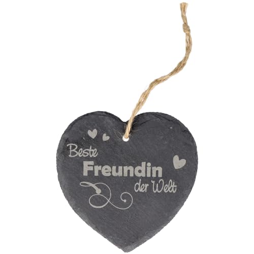 · kleines Schieferherz mit Gravur · Schiefertafel mit Karoband zum Aufhängen · Wanddeko als Geschenkidee für die beste Freundin · Lieblingsmensch von Spruchreif