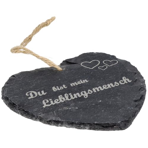 · kleines Schieferherz mit Gravur · Schiefertafel mit Karoband zum Aufhängen · Wanddeko als Geschenkidee für die beste Freundin · Lieblingsmensch von Spruchreif