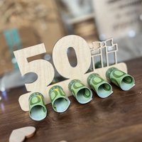 Holzaufsteller Geldgeschenk "50" | Gutscheinalternative Geschenkidee Gutschein 50. Geburtstag von SpruchreifGeschenke