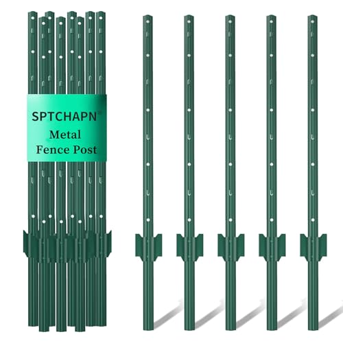 sptchapn 148 cm Robuster und langlebiger Metallzaunpfosten, 5 Stück, für Garten, Terrasse und Außenbereich, Draht-U-förmiger Zaunpfosten, grüne T-Pfosten von Sptchapn