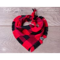 Buffalo Soilder - Hundehalstuch Karo Flanell Winter Rot Schwarz Ausgefranste Krawatte Auf Handarbeit Welpe Schal Taschentuch Haustier Geschenk von SpunkyStylesCo