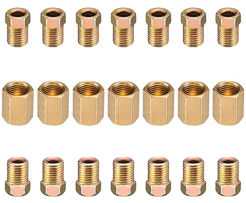 Spurtar 21 Stück 3/8 Zoll - 24 Gewinde Bremsleitungsbeschläge, Bremsleitungsdruckverschraubungen für 3/16 Zoll Bremsleitung, Messing-Bremsleitungsverschraubung, Sortiment enthält 7 Stück Verbindungen, von Spurtar