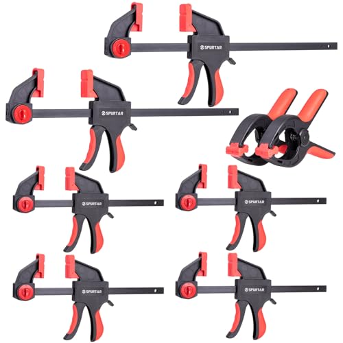 Spurtar 8 Stück Einhandzwinge 150mm und 300mm (6'' und 12'') Schraubzwingen 6“ Federklammern Schnellspanner Stangenklammern Trigger Clamp Spreader für Holzbearbeitung Metallbearbeitung DIY von Spurtar