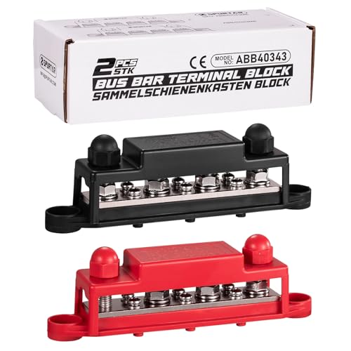 Spurtar Sammelschiene Stromverteilerblöcke 12V 24V 48V 250A Sammelschiene 4x M8 Klemmbolzen 6x M4#8 Schrauben für Auto, LKW, Wohnmobil von Spurtar