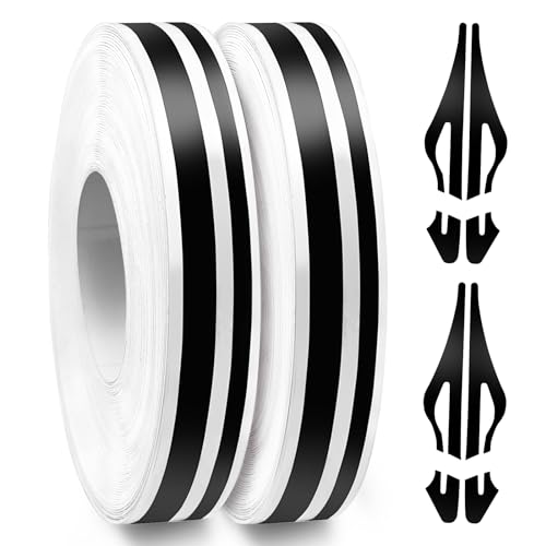 Spurtar Zierstreifen Auto Autofolie, Motorrad Aufkleber Fahrradaufkleber, Autofolie Glänzend Auto Sticker Tuning Außen Deko, 2 Rollen x 9,8 m (Schwarz)，5mm Streifen + 2.5mm Lücke + 2.5mm Streifen von Spurtar