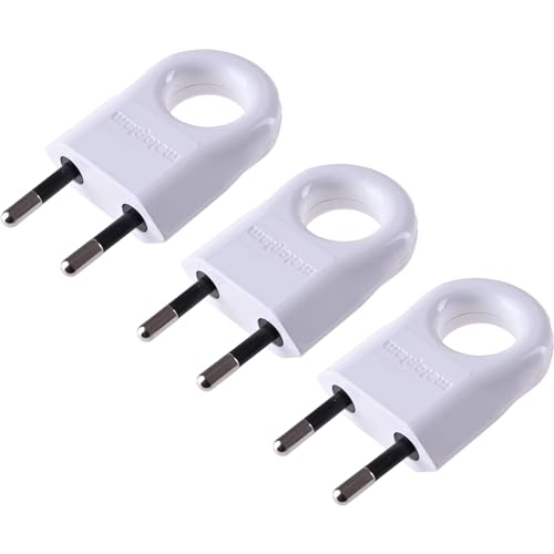 Flachstecker mit Rundem Loch, Stecker 230V, 6A, Schuko Stecker - Flach, Eurostecker, Europäische Flachstecker, Stromstecker - Flach, Euro - 2-polige Flachstecker, Weiß -3 Stücke von Spy-Earpiece.com