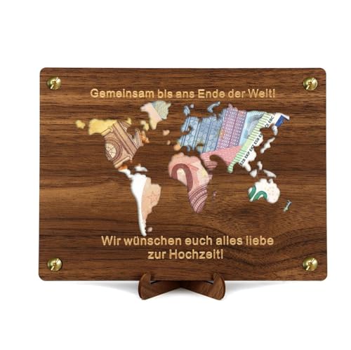 Spydge Hochzeit Geldgeschenk Set Holz Geldgeschenke Kreatives Geldgeschenke Verpackung Weltkarte Hochzeitsgeschenk Tischplatte für Brautpaar von Spydge