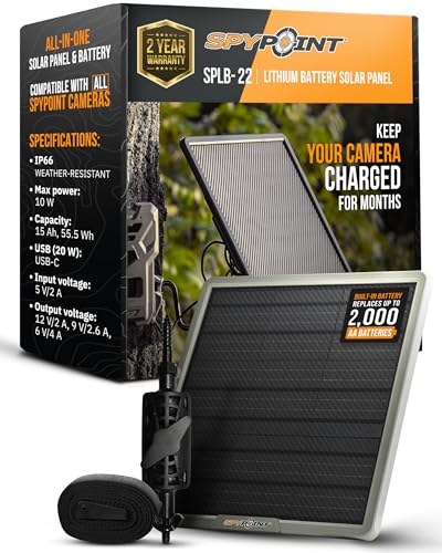 SPYPOINT Solarpanel SPLB-22 für Trail-Kamera mit internem Akku für Outdoor-Trail-Kamera Solarpanel - 15.000 mAh Batteriekapazität von Spypoint
