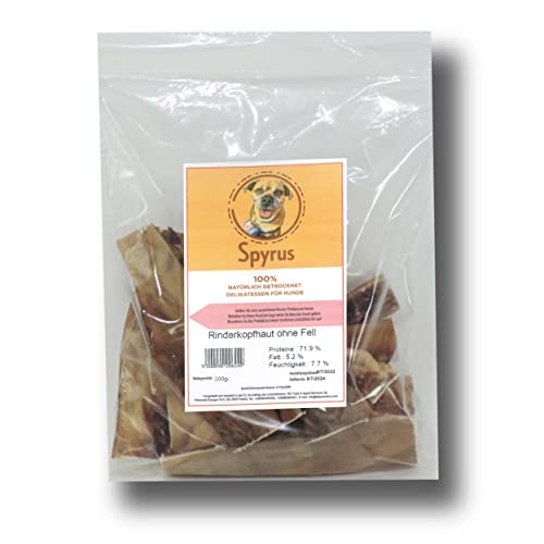 Spyrus Rinderkopfhaut ohne Fell Hunde Snack,hundeleckerli Kalbkopfhaut, Kaustangen, Kaurollen,ohne Konservierungsstoffe Ideal Snack für zwischendurch und Trainingshappen(200g) von Spyrus