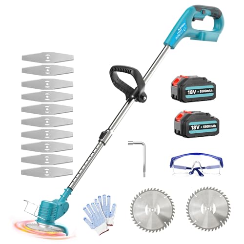 Akku Rasentrimmer für Makita 18V 2X 5.5AH Akku,mit 10X Metallklinge und 2X Kreissägeblätter, 90° drehbarer,Verstellbarer Teleskop-Führungsholm, für Rasenschneiden Rasenpflege Auffahrt und Garten Akku Rasentrimmer für Makita 18V 2X 5.5AH Akku,mit 10X Metallklinge und 2X Kreissägeblätter, 90° drehbarer,Verstellbarer Teleskop-Führungsholm, für Rasenschneiden Rasenpflege Auffahrt und Garten von Squaeltirs