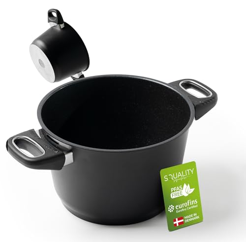 Squality Kochtopf Induktion 20 cm & 2,5l PFAS frei – Kochtopf klein | Milchtopf | Non Stick Topf Induktion | Antihaft aus Dänemark | Ofenfest bis 180 °C | Gesundes Kochen ohne Schadstoffe von Squality