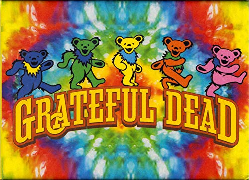 Square Deal Recordings & Supplies Kühlschrankmagnet, Motiv Grateful Dead mit tanzenden Bären und Logo auf Krawattenfarbe von Square Deal Recordings & Supplies