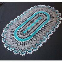 Blau Grau Weiß Häkeln Deckchen-Oval Deckchen-Home Dekor-Grau Deckchen - Muttertag-Blau Deckchen-Handgemachte Tischdecke von SquareOvalDoily