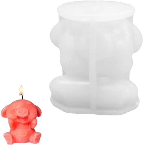 1 Stück weiße Silikonformen Schwein Ornament – 3D Piggy Silikon Kerzenform, DIY Lebensmittelqualität Silikon Kerze Seife Form, Epoxidform Backformen für Schokolade, Fondant Kuchen, Aromatherapie von SquarezhenBo