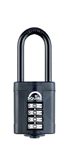 Squire Robustes Vorhängeschloss (CP50BLACK/2,5), robuster Stahl, 2,5 extra langer Bügel, 4 Räder, 50 mm breit, Zahlenschloss (schwarz), Stahllegierung für Korrosionsbeständigkeit, wetterfest von Squire