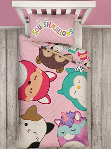 Squishmallows Bettwäscheset I Wendbares Einzelbett-Bezugsset I Kinderbettwäsche mit passendem Kissenbezug von Squishmallows