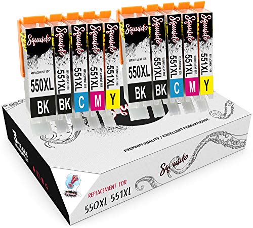 Squuido 10 Tintenpatronen PGI-550XL CLI-551XL PGI-550 CLI-551 kompatibel mit Canon Pixma iP7150 MG5450 MG5550 MG5650 MG6350 MG6450 MG6650 MG7150 MG7550 MX725 MX925 iP7250 iP8750 | Hohe Kapazität von Squuido