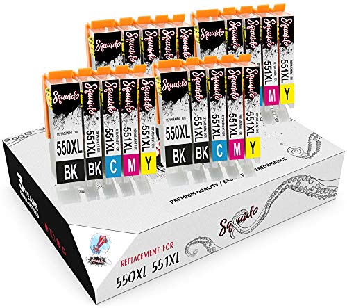 Squuido 20 Tintenpatronen PGI-550XL CLI-551XL PGI-550 CLI-551 kompatibel mit Canon Pixma iP7150 MG5450 MG5550 MG5650 MG6350 MG6450 MG6650 MG7150 MG7550 MX725 MX925 iP7250 iX6850 | Hohe Kapazität von Squuido