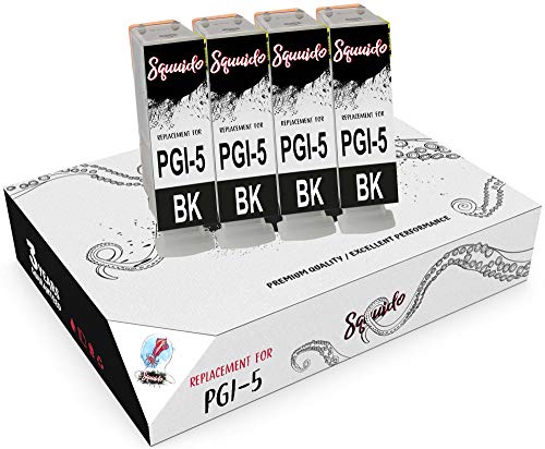 Squuido 4 Schwarz Tintenpatronen PGI-5 PGI-5BK kompatibel mit Canon Pixma MX700 MP520 MP510 iP3300 iP3500 iX4000 iX5002 | Hohe Kapazität von Squuido