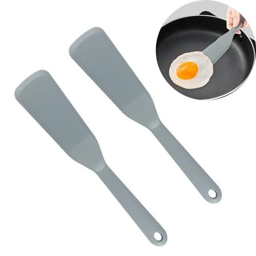 2 PCS Pfannenwender Silikon Hitzebeständig Pfannenwender Silikon Teigschaber Spatula Silikon Schaber Langer Griff Langer Stiel Für Kochen Fisch, Pfannkuchen, Eier, Pizza, Steak, BPA-frei (Grau) von Sqxaldm