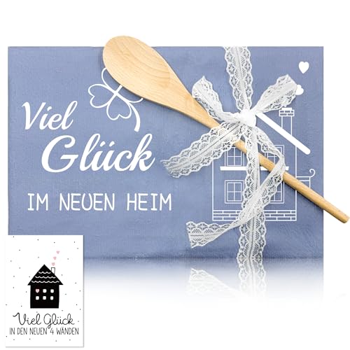 Sranin Geschenk zum Einzug – Geschirrtuch mit Holz-Kochlöffel, Grußkarte & Dekoband – Neues Zuhause, Wohnung & Umzug Geschenkidee (B) von Sranin