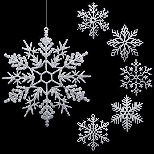 12 Stück große Schneeflocken Ornamente 30,5 cm Glitzer dekorative hängende Schneeflocken Kunststoff große Schneeflocken riesige Weihnachten Schneeflocken Dekorationen mit 50 m Nylonfaden für Innen von Sratte