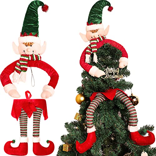 Sratte 2 Stück Weihnachtsbaum-Elfenbeine, Plüsch, zum Aufhängen, Elfenkopf, Weihnachtsbaum, Bein, Weihnachtsbaumspitze, rot, grün, Elfenhüte, Ornamente für Urlaub, Heimkamin, Autodekoration von Sratte