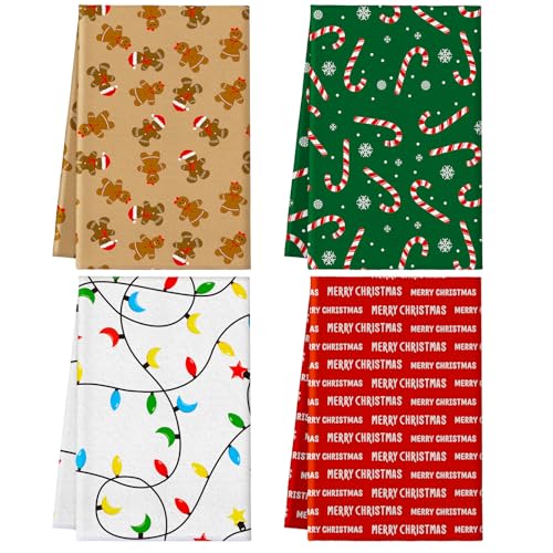 Sratte 4 Stück geometrische Weihnachts-Geschirrtücher für die Küche, 45,7 x 76,2 cm, schnell trocknend, Mikrofaser-Geschirrtuch, saugfähig, wiederverwendbar, Lebkuchen, Zuckerstange, Frohe Weihnachten Sratte 4 Stück geometrische Weihnachts-Geschirrtücher für die Küche, 45,7 x 76,2 cm, schnell trocknend, Mikrofaser-Geschirrtuch, saugfähig, wiederverwendbar, Lebkuchen, Zuckerstange, Frohe Weihnachten von Sratte