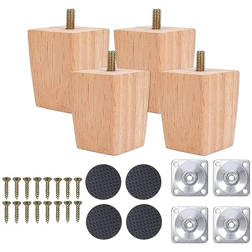 4 Stück Sofa Ersatzbeine,Möbelbeine Aus Holz,Tischbeine Holz, Möbelfüße Aus Holz, Massivholz Beine Aus Eiche für Stühle Schrank Sofa Bett Couch, Mit Schrauben Und Filzgleiter (60 mm) von Srcasy