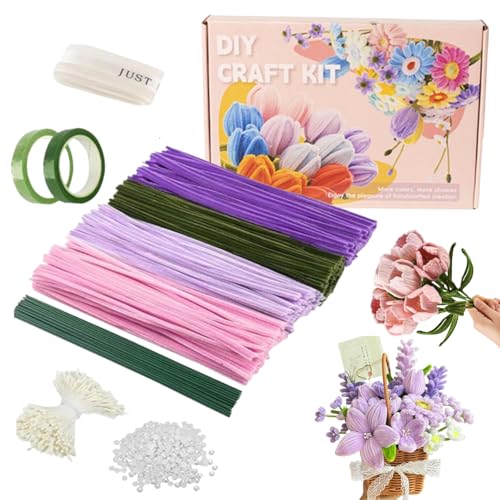 400 Stück Pfeifenreiniger Blumen, Schleifenband Tulpe Blumenstrauß, Pipe Cleaner Flower Set, Bouquet Pfeifenreiniger Set Für DIY Tulpen, Lavendelsträuße Und Anderes Handwerk von Srcasy