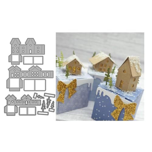 Sredwtk 2set 3D Haus Stanzschablonen Weihnachten Cutting Dies Weihnachten Papierbasteln Schablonen für Scrapbooking, Fotoalbum, Karte, Papier Dekoration, Geschenk von Sredwtk