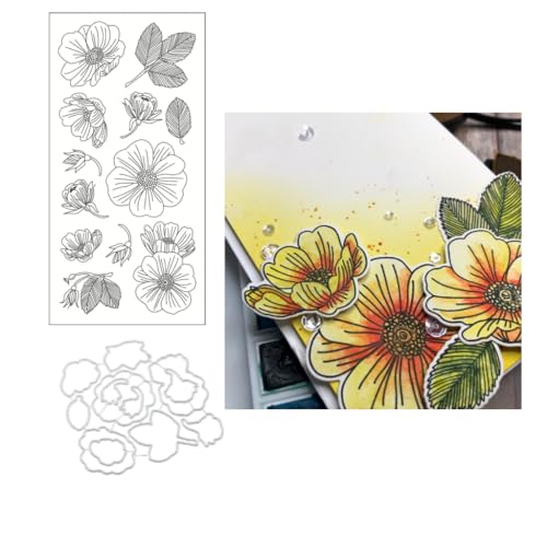 Sredwtk Blumen und Blätter Stanzschablonen und Stempelset,Stempel und Stanzen Set,Silikonstempel und Stanzen Set,Clear Stamp und Stanzschablone Für DIY Scrapbooking Fotoalbum Dekor Karten von Sredwtk