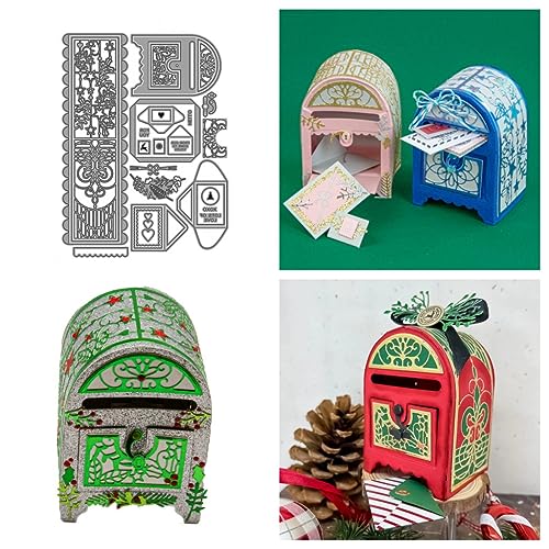 Sredwtk Briefkasten Stanzschablonen Weihnachten Schachtel Stanzschablonen Boxen Metall Prägeschablonen Stanzformen Schablonen für DIY 3D Hochzeitgeschenkbox Kuchenbox Keksbox Süßigkeitenbox von Sredwtk