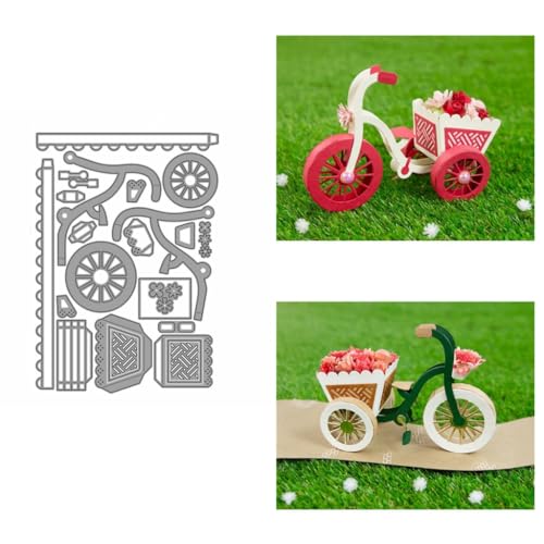 Sredwtk Ein Fahrrad voller Blumen Geschenkbox Stanzschablonen Schachtel Stanzschablonen Box Metall Prägeschablonen Stanzmaschine Stanzformen Schablonen für DIY 3D Keksbox Süßigkeitenbox von Sredwtk