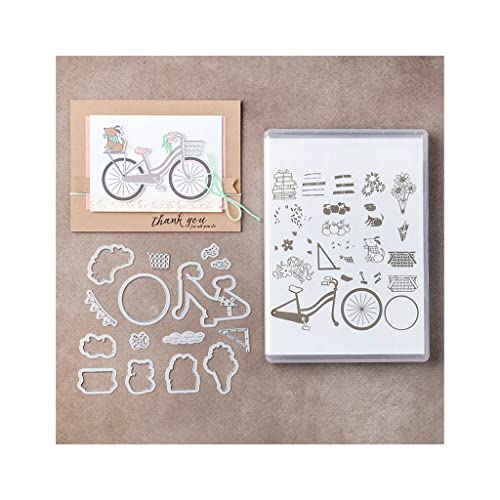 Sredwtk Fahrrad Stempel und Stanzen Set,Silikonstempel und Stanzen Set,Stanzschablonen und Stempelset,Clear Stamp und Stanzschablone Für DIY Scrapbooking Fotoalbum Dekor Karten von Sredwtk