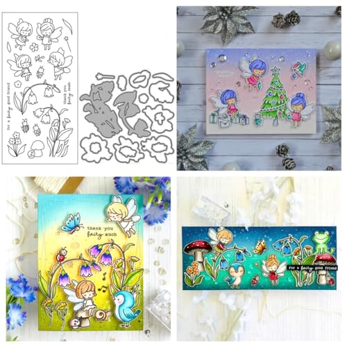 Sredwtk Fee Blume Stanzschablonen und Stempelset,Stempel und Stanzen Set,Silikonstempel und Stanzen Set,Clear Stamp und Stanzschablone Für DIY Scrapbooking Fotoalbum Dekor Karten von Sredwtk