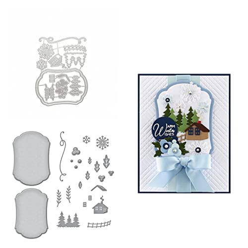 Sredwtk Häuser Winter Stanzschablonen Metall Prägeschablonen Stanzformen Schablonen Cutting Dies Schablon Metall Silber für Scrapbooking Papierhandwerk Album Stempel DIY Dekor von Sredwtk