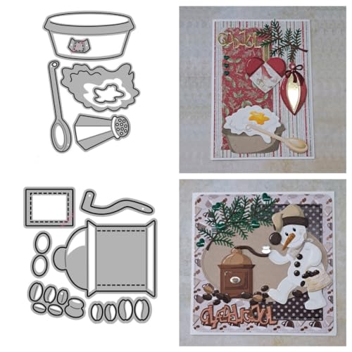 Sredwtk Kaffeemaschine Gebratene Eier Stanzschablonen Weihnachten Metall Prägeschablonen Stanzformen Schneiden für DIY Karte Sammelalbum Scrapbooking Fotoalbum Deko Cutting Dies von Sredwtk