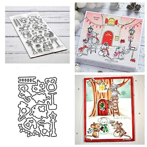 Sredwtk Maus Weihnachten Stanzschablonen und Stempelset,Stempel und Stanzen Set,Silikonstempel und Stanzen Set,Clear Stamp und Stanzschablone Für DIY Scrapbooking Fotoalbum Dekor Karten von Sredwtk