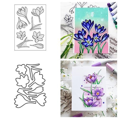 Sredwtk Narzisse Blumen Stempel und Stanzen Set,Silikonstempel und Stanzen Set,Stanzschablonen und Stempelset,Clear Stamp und Stanzschablone Für DIY Scrapbooking Fotoalbum Dekor Karten von Sredwtk