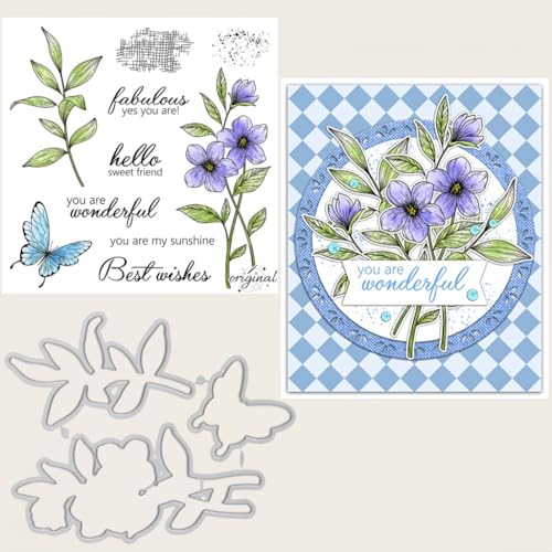 Sredwtk Schmetterlinge Blumen Pflanzen Stanzschablonen und Stempelset,Stempel und Stanzen Set,Silikonstempel und Stanzen Set,Clear Stamp und Stanzschablone Für DIY Scrapbooking Fotoalbum Dekor Karten Sredwtk Schmetterlinge Blumen Pflanzen Stanzschablonen und Stempelset,Stempel und Stanzen Set,Silikonstempel und Stanzen Set,Clear Stamp und Stanzschablone Für DIY Scrapbooking Fotoalbum Dekor Karten von Sredwtk
