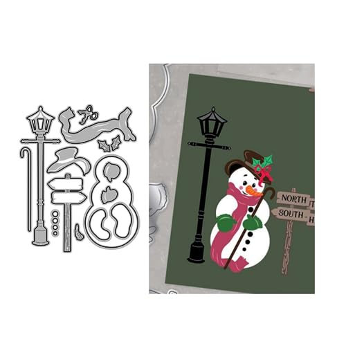 Sredwtk Straßenlaterne Schneemann Stanzschablonen Weihnachten Cutting Dies Prägeschablonen Stanzformen Schablonen Für Scrapbooking, Fotopapier 3D Karten Handwerk Prägen DIY Herstellung Geschenk von Sredwtk