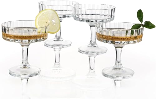Srgeilzati Gerippte Coupé-Gläser 4 Stück | Martini-Gläser | Vintage-Cocktailgläser 20 cl von Srgeilzati