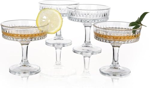 Srgeilzati Gerippte Coupé-Gläser 4 Stück | Martini-Gläser | Vintage-Cocktailgläser 20 cl von Srgeilzati