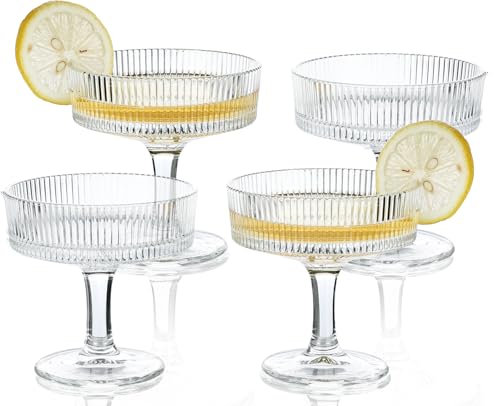 Srgeilzati Gerippte Coupé-Gläser 4 Stück | Martini-Gläser | Vintage-Cocktailgläser 20 cl von Srgeilzati