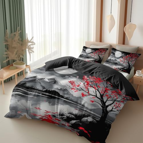 Bettwäsche 240 X 220 cm Roten Blüten In Voller Blüte Bettbezug, Ökotex Bettwäsche Sets 3 Teilig, Super Weich & Bügelfrei Mikrofaser Wendebettwäsche Und 2 Kissenbezug 80X80 cm, Schwarz Bettwäsche 240 X 220 cm Roten Blüten In Voller Blüte Bettbezug, Ökotex Bettwäsche Sets 3 Teilig, Super Weich & Bügelfrei Mikrofaser Wendebettwäsche Und 2 Kissenbezug 80X80 cm, Schwarz von Srigzcaly