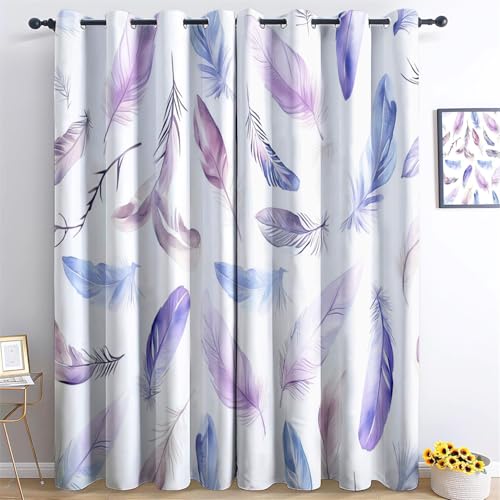 Blickdicht Verdunklungsvorhänge für Schlafzimmer 2er 75x166cm (BxH), Aquarell Feder BohèMe-Stil Thermo isolierte Ösen Vorhänge, Waschbarer Polyester Vorhang, Weiß für Kinderzimmer & Wohnzimmer von Srigzcaly